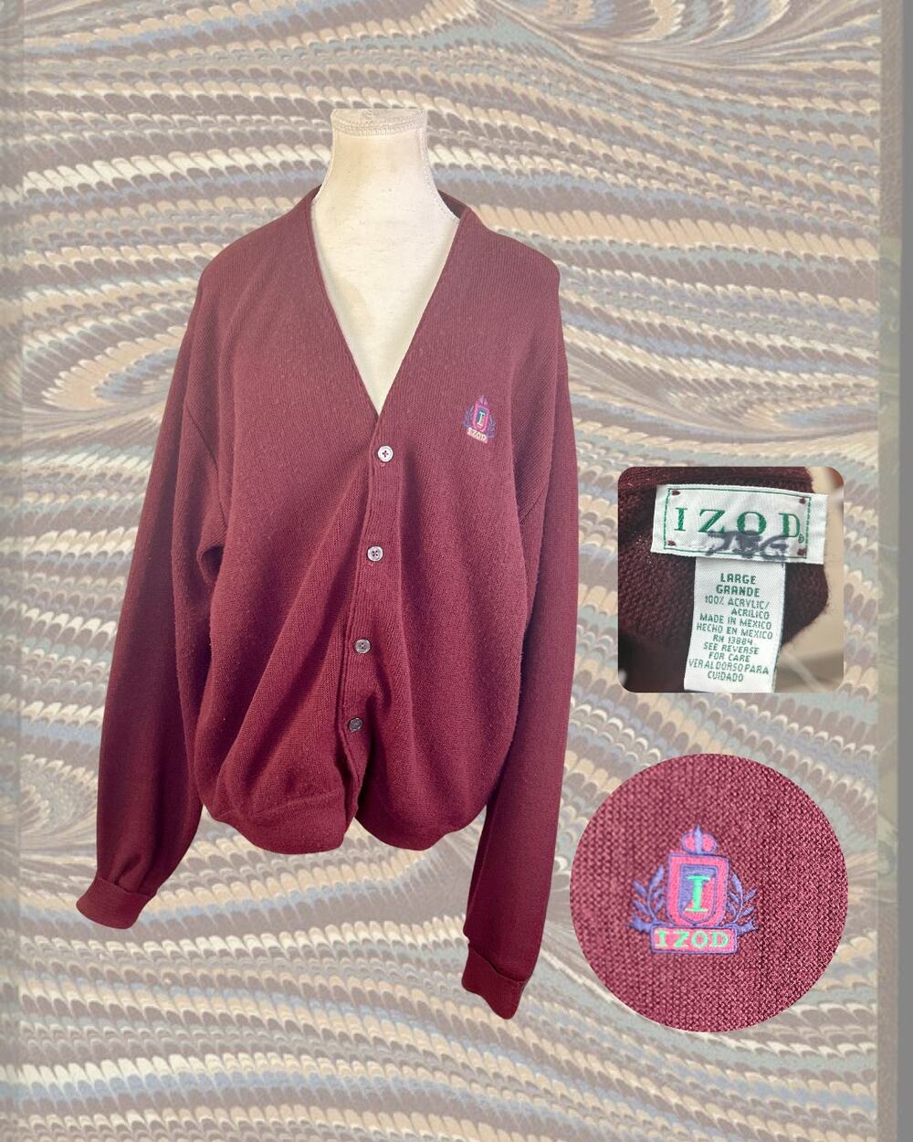Vintage 90s Izod Burgundy Red Cardigan Golf Grandpa Core Academia Golf Sweater L